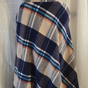 Plaid A-Line Skirt in Navy and Beige